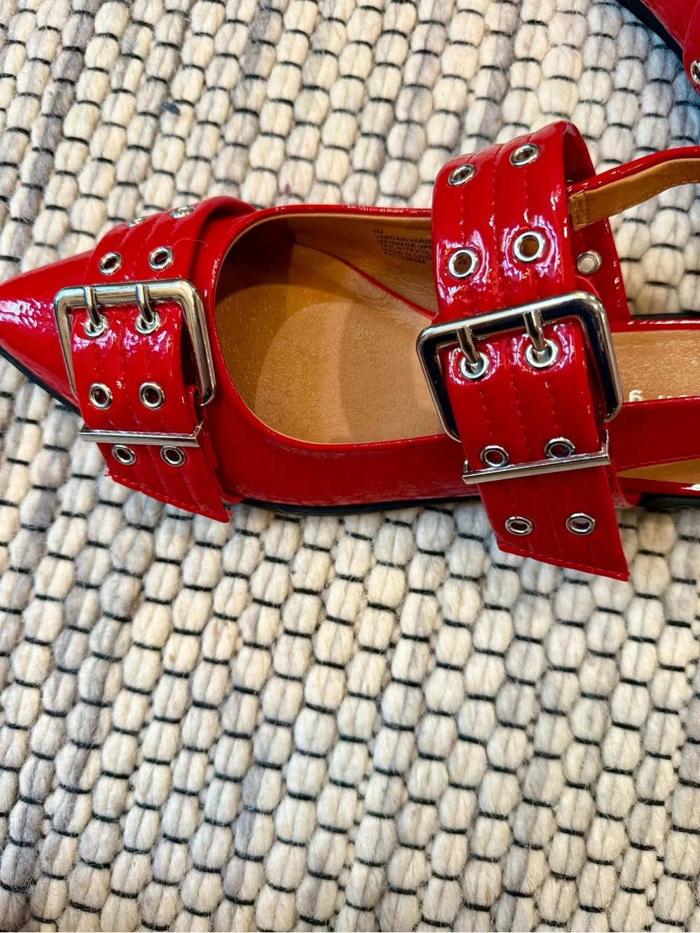 Madden Girl Red Patent Pointed-Toe Buckle Flats